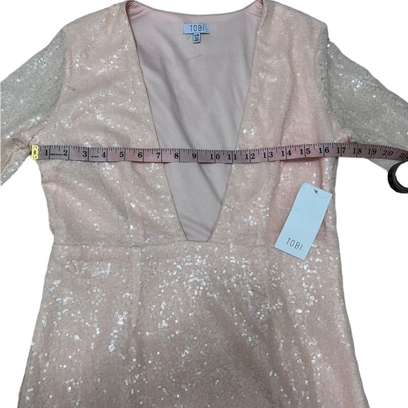 Tobi Georgia Peach Sequins Party Deep V Mini Dress - Picture 10 of 14